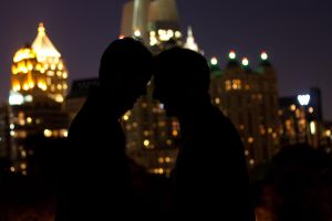 drew and blake in front of the midtown skyline